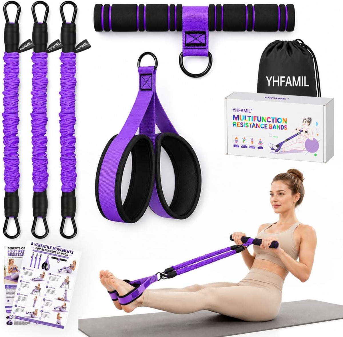 Resistance Bands with Handles for Women, Body Sculpting Workout System, Adjustable Resistance Bands for Home Office Travel, Glutes Legs Waist Full Body Training, Foot Pedal, Carry Bag, Gift for Her