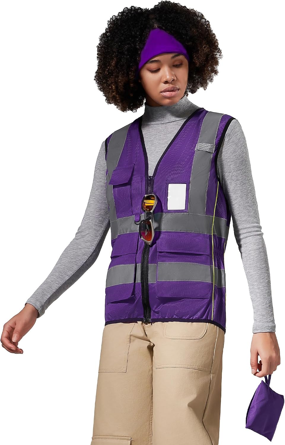 A-SAFETY High Vis Safety Vest for Women - Reflective Strips, Multi-Pockets, Zipper Closure