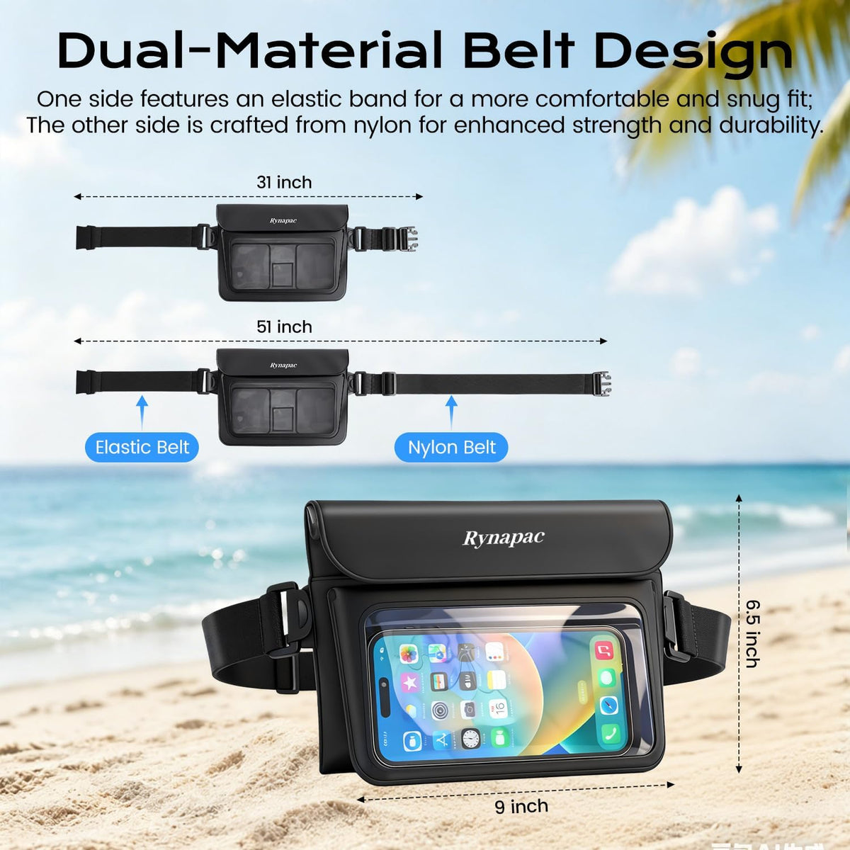 2 Pack Waterproof Fanny Pack, IPX8 Double Space Dry Bag Phone Pouch