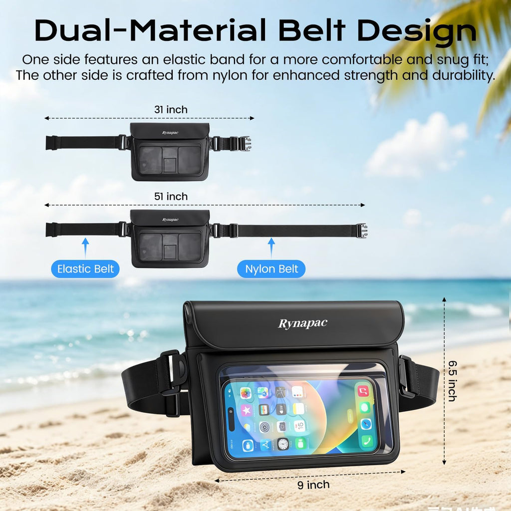 2 Pack Waterproof Fanny Pack, IPX8 Double Space Phone Pouch Dry Bag