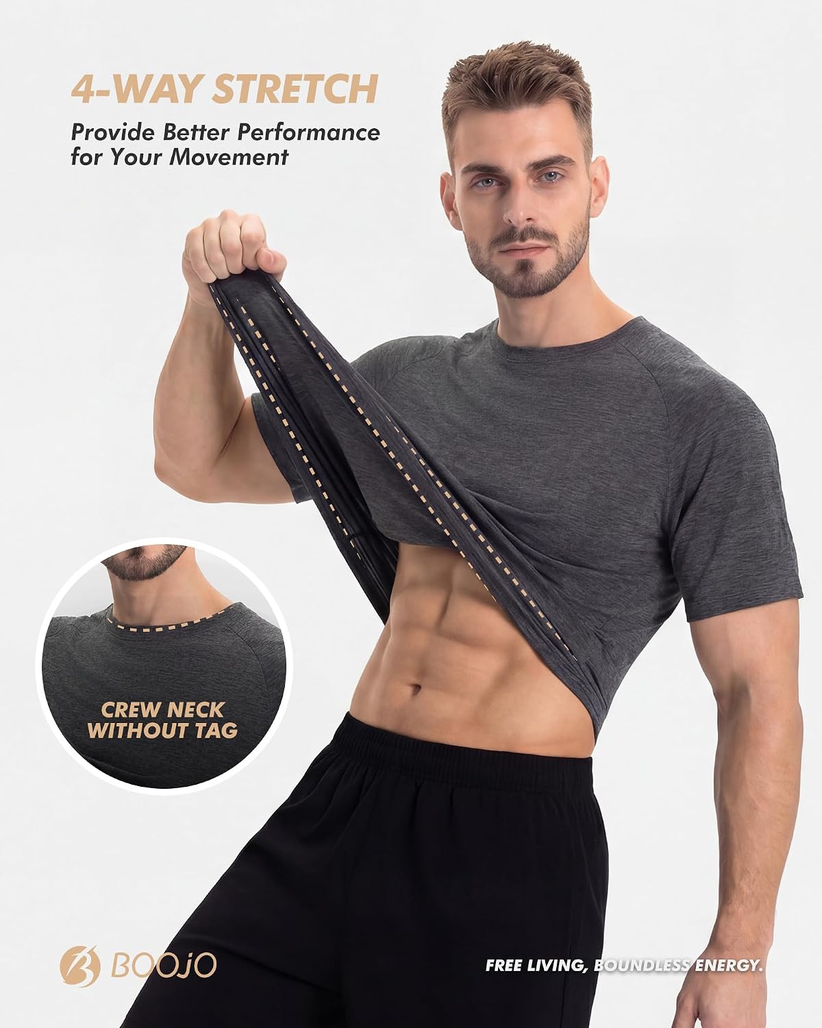 BOOJO 7 Pack Workout Shirts for Men - Quick Dry Moisture Wicking T-Shirts Short Sleeve Tees for Gym Running Athletic Sport