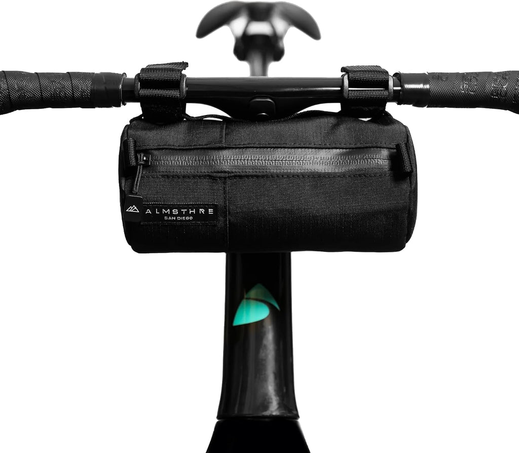 ALMSTHRE Simple Bar Bag | Soft-Shell Bike Handlebar Bag with Waterproof Zipper & Adjustable Straps | Lightweight Bicycle Handlebar Bag (Simple, Midnight Black)