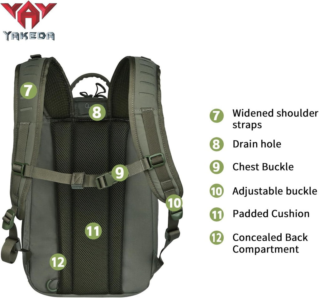 vAv YAKEDA 500D NylonTactical Military Backpack for Men,Fit 12.6-15.6 inches Laptop, Daily Bag for Hiking,hunting,running (Green)