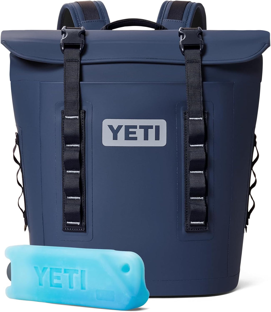 YETI Hopper M12 Backpack Soft Sided Cooler with MagShield Access, Classic Navy with ICE Block Refreezable Reusable Cooler Ice Pack, 1 lb
