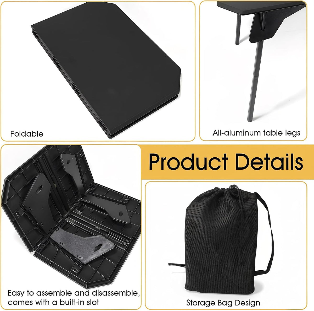 ele ELEOPTION Portable Small Folding Camping Table Aluminum Legs Black