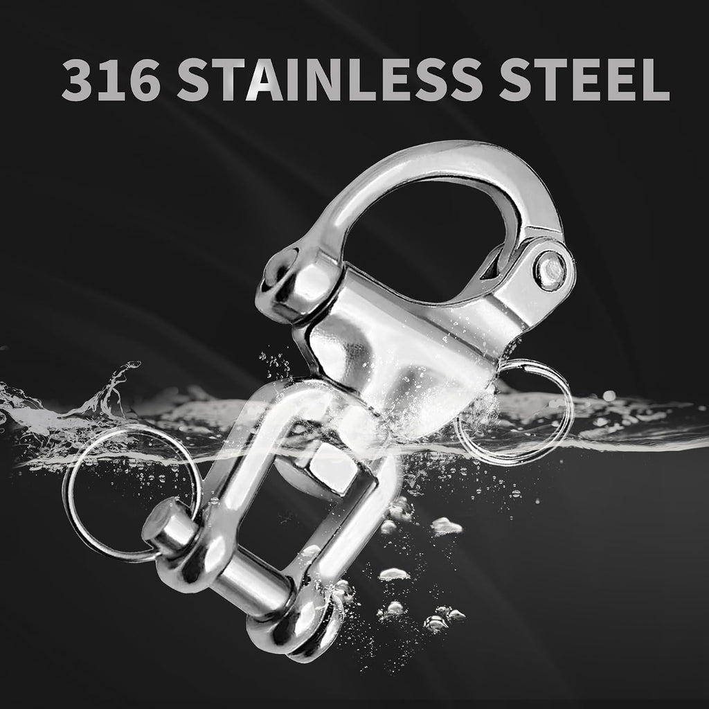 Swivel Eye Snap Shackle 316 Stainless Steel Quick Release Shackle Marine Grade Sailing Halyard Hardware, Clevis Swivel Sailing Rigging Shackles