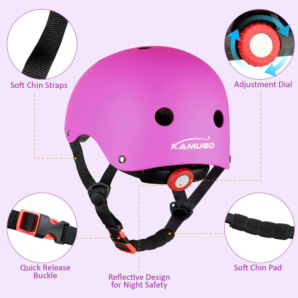 KAMUGO Kids Adjustable Helmet, with Sports Protective Gear Set Knee Elbow Wrist Pads for Toddler Age 2-8 Boys Girls, Bike Skateboard Hoverboard Scooter Rollerblading Helmet Set