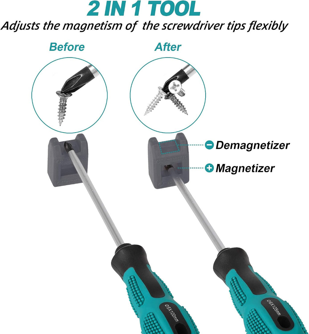 Magnetic Screwdriver Set 10 PCS,5 Phillips and 5 Flat Head Precision Screwdriver,Professional Cushion Grip and Non-Slip for Repair Home Improvement Craft,Green