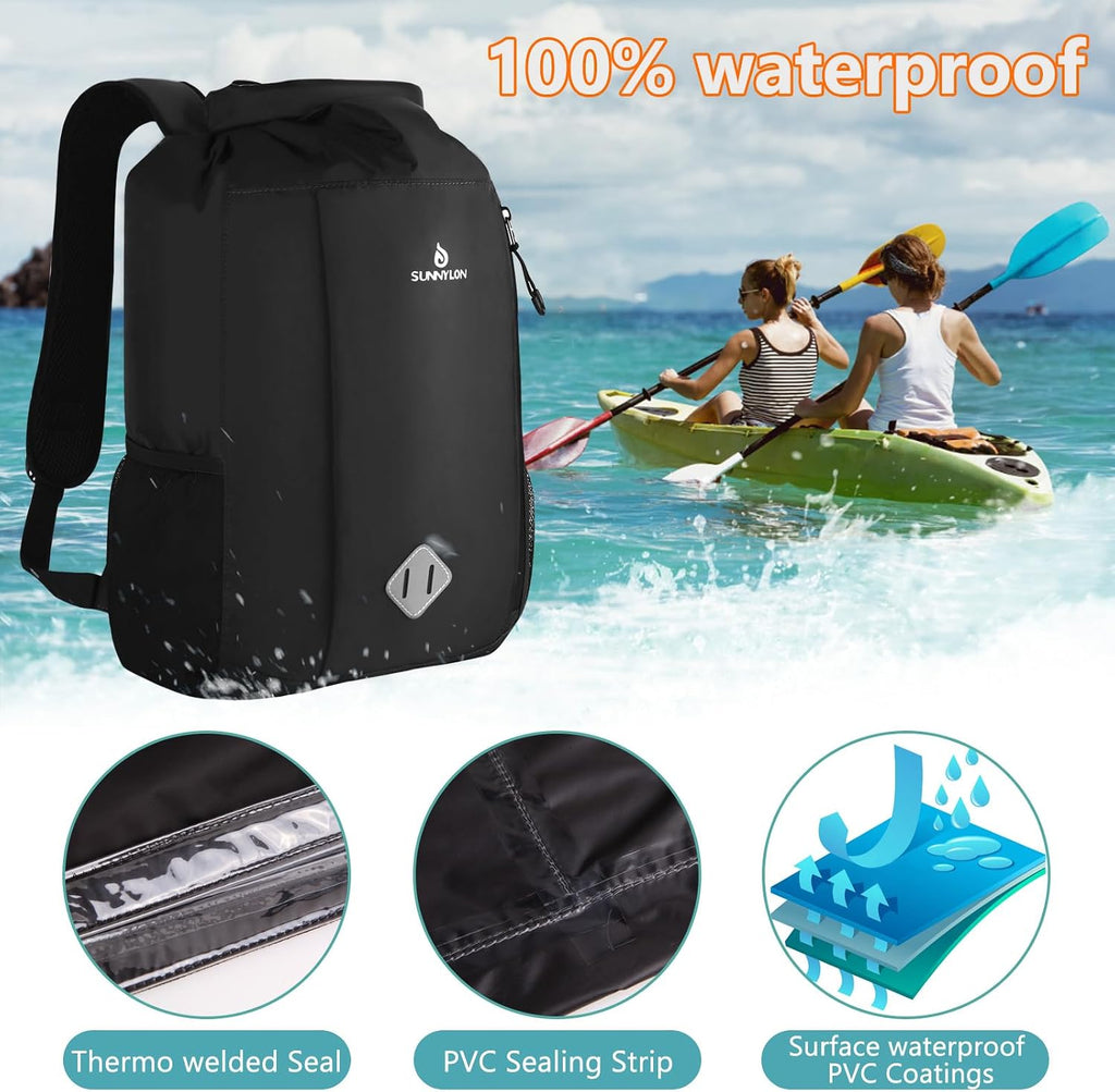 Drybag backpack waterproof, IPX68 100% Waterproof Dry Bag Backpack with Roll-Top Sealed Design, Keeps Gear Dry for Canoe, Kayaking, Water Sports Vacation, Rafting Travel & Surfing (WL005black)