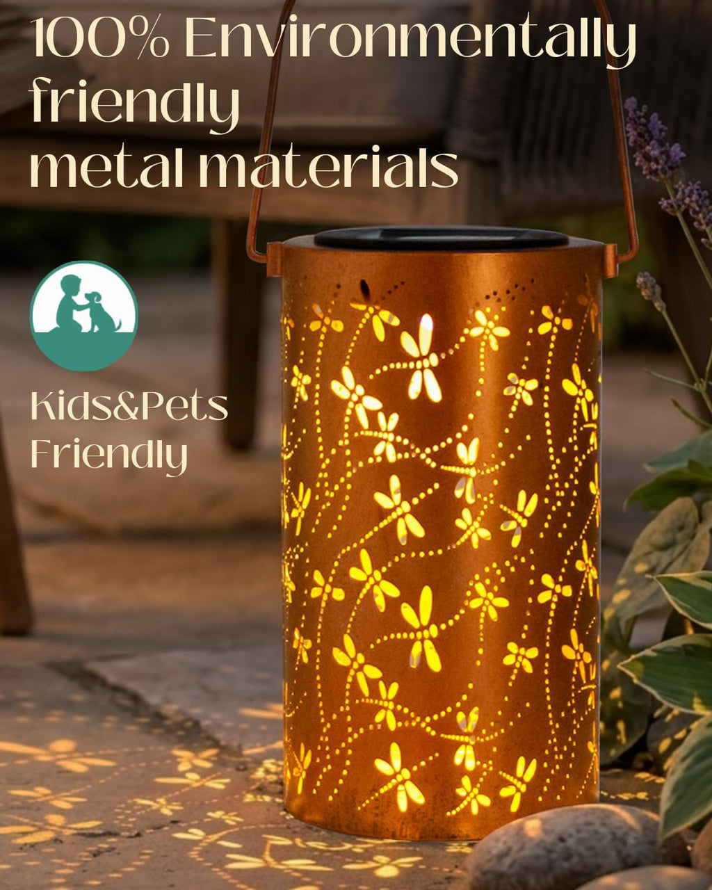 DIBIEECN Birthday Gifts for Women Mom Grandma Wife, Solar Lanterns Outdoor Waterproof, Metal Hanging Lights Garden Decor, LED Decorative Lantern for Patio Porch Backyard, Dragonfly, 2Pack