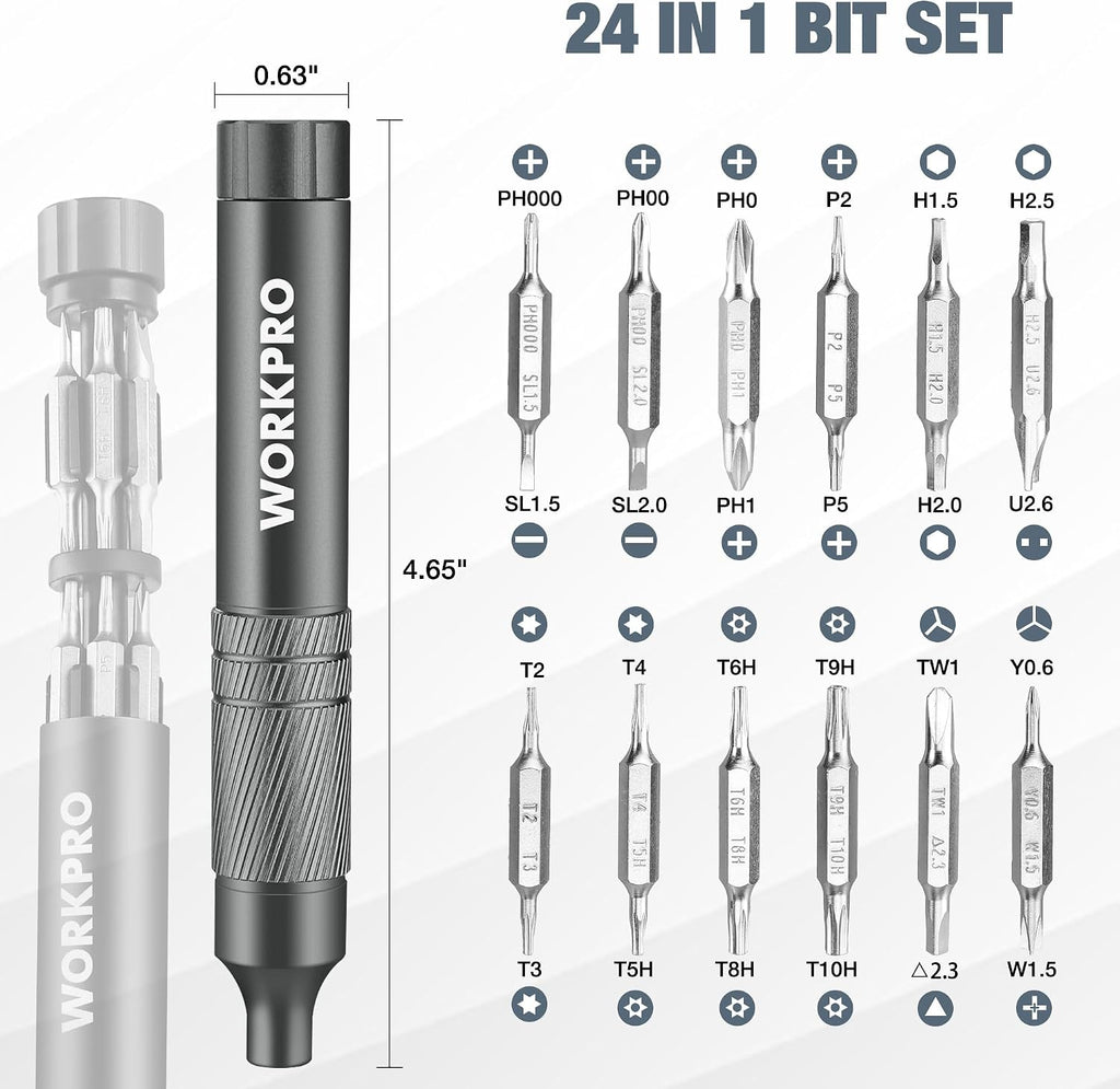 WORKPRO 24 in 1 Multi Bit Mini Screwdriver Set Magnetic, Grey