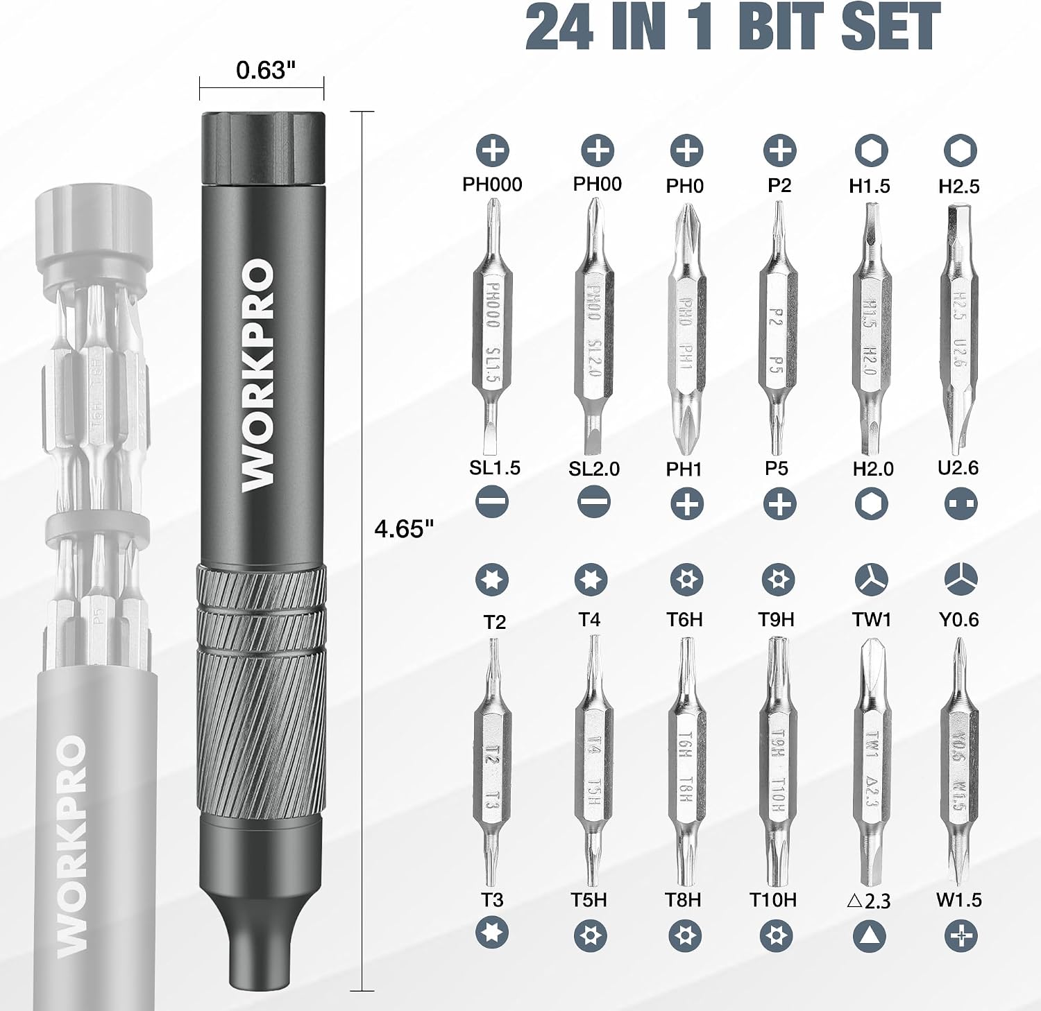 WORKPRO 24 in 1 Multi Bit Mini Screwdriver Set Magnetic, Grey