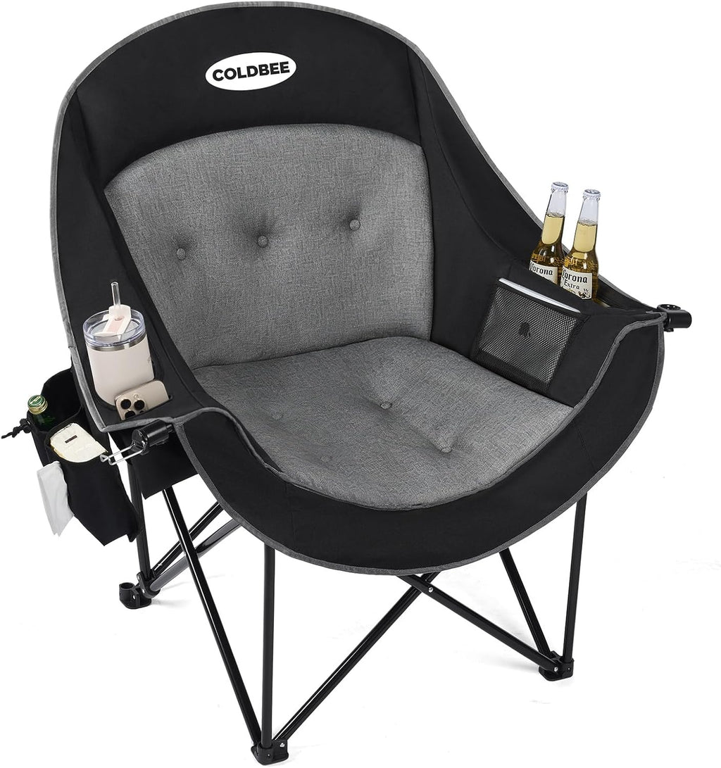 2PCS Oversized Camping Chairs, Heavy Duty Padded, Thick Headrest, Black