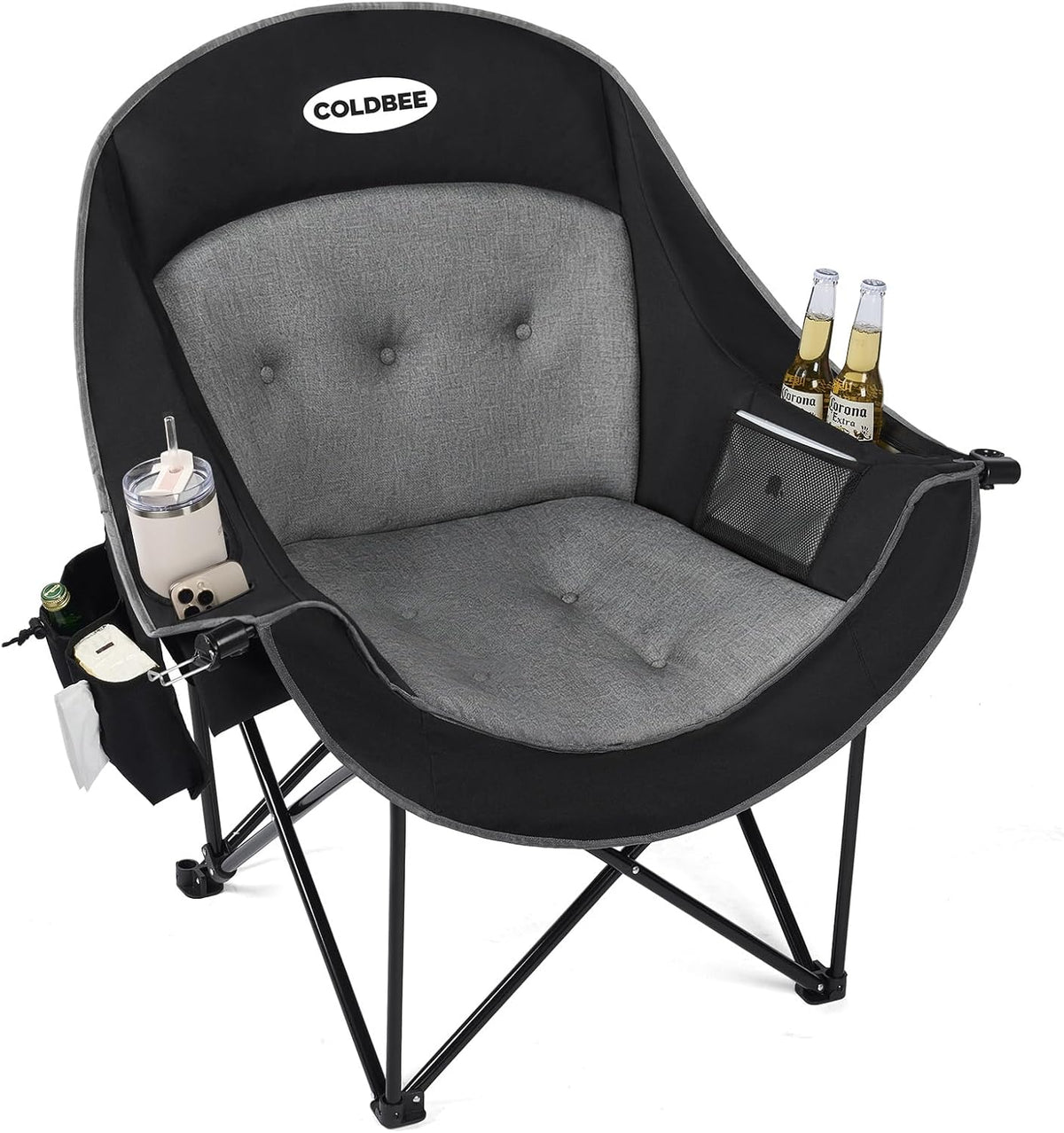 2PCS Oversized Camping Chairs, Heavy Duty Padded, Thick Headrest, Black