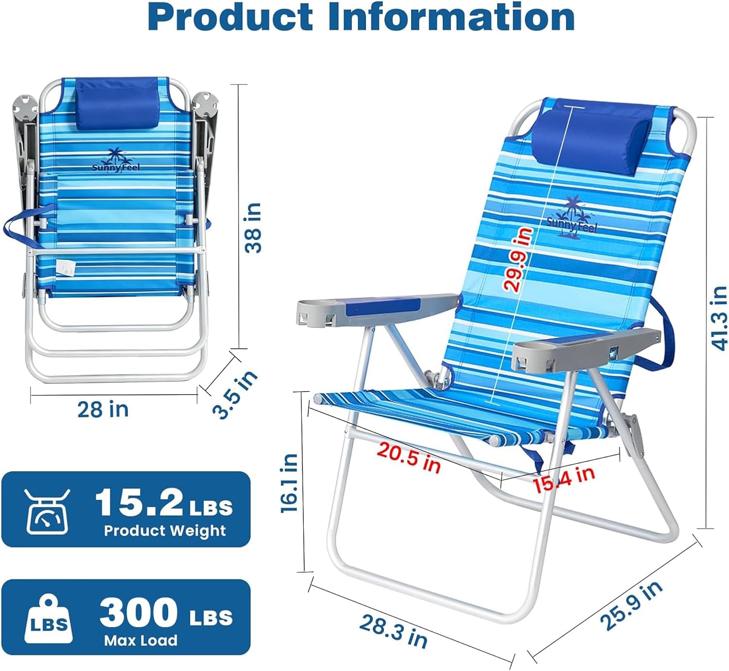 SUNNYFEEL Tall Beach Chair for Adults, High Back High Seat Folding Chairs