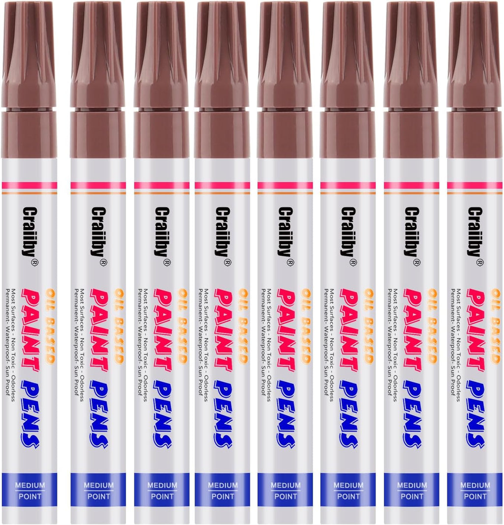 Red Paint Markers, 8 Pack Oil-Based Waterproof Quick Dry Permanent Paint Pen Set for Rocks Painting, Wood, Fabric, Plastic, Canvas, Glass, Mugs, Metal, Tire, Stone, DIY Craft