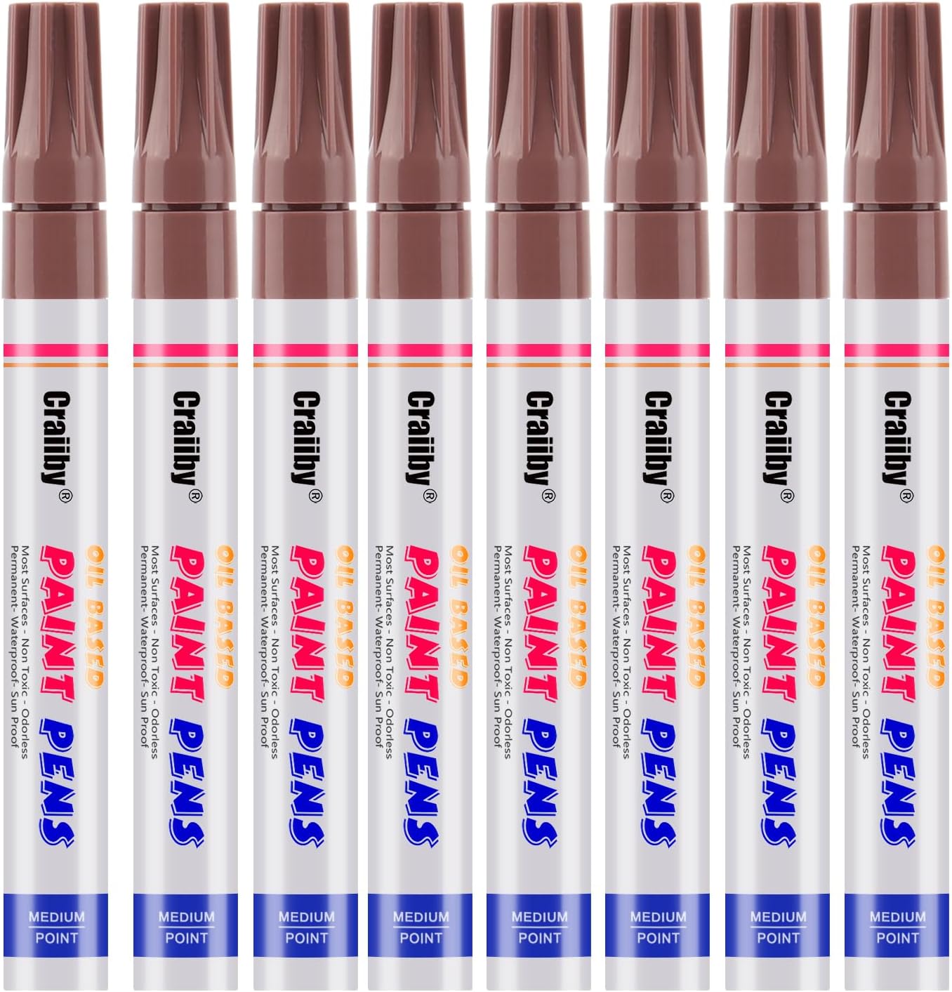 Red Paint Markers, 8 Pack Oil-Based Waterproof Quick Dry Permanent Paint Pen Set for Rocks Painting, Wood, Fabric, Plastic, Canvas, Glass, Mugs, Metal, Tire, Stone, DIY Craft