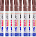 Brown Paint Markers, 8 Pack Oil-Based Waterproof Quick Dry Permanent Paint Pen Set for Rocks Painting, Wood, Fabric, Plastic, Canvas, Glass, Mugs, Metal, Tire, Stone, DIY Craft