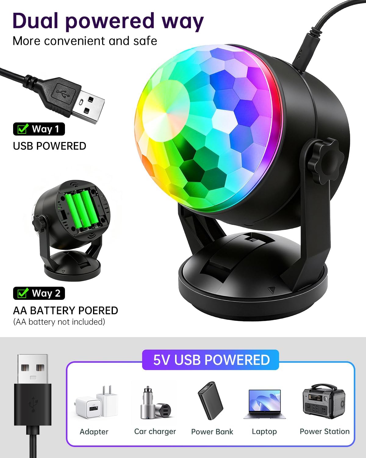 Luditek 2-Pack Portable Sound Activated Party Lights, Battery Powered/USB