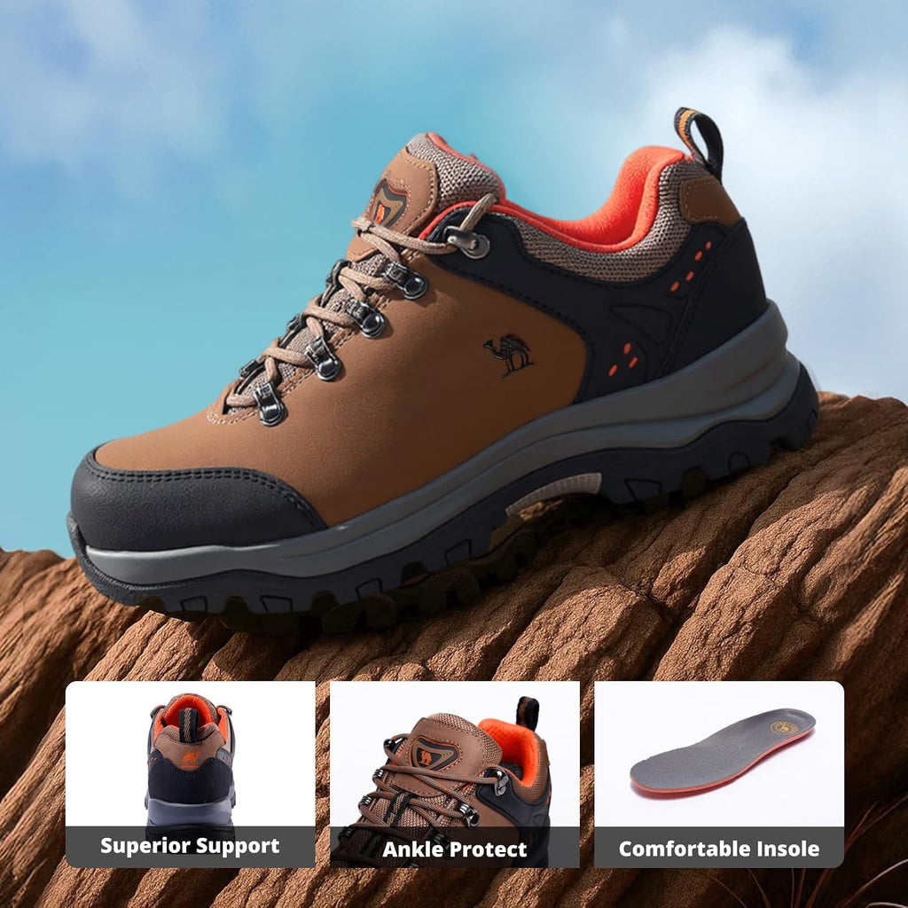 CAMEL CROWN Hiking Shoes Men Trekking Shoe Low Top Outdoor Walking Waterproof Leather Trail Sneakers