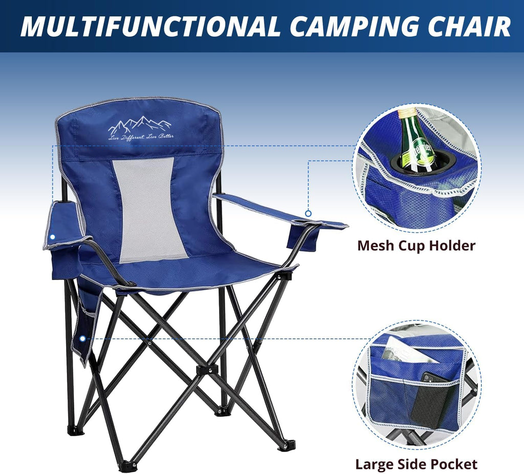 2PCS SAILARY Mesh Folding Camping Chairs, Oversized Portable Outdoor Chairs, Weight Capacity 325 lbs with Cup Holder, Storage Pocket, Carry Bag Blue