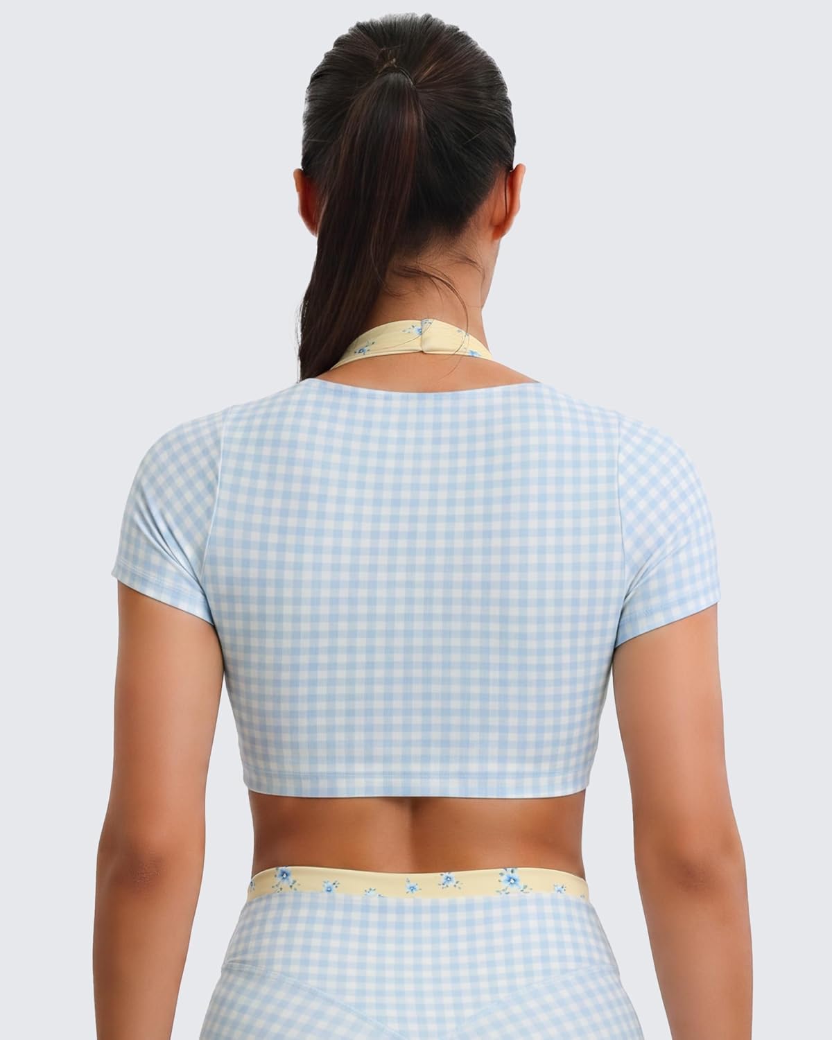 Aoxjox Dual Core Halter Short Sleeve Crop Top