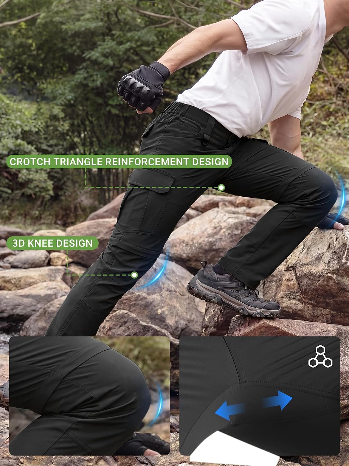 Men's Convertible Hiking Pants with 7 Pockets, Zip-Off Quick-Dry