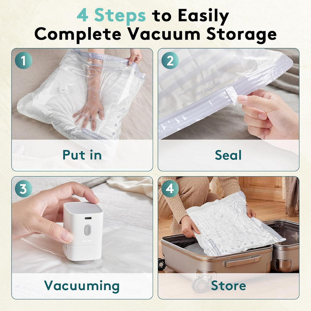 15 Pack Vacuum Bags for Travel with Pump, Cordless Vacuum Seal Bags for Clothing Travel, Compression Packing Cubes for Luggage, Space Saver Vacuum Storage Bags