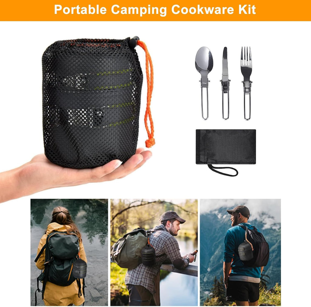 Camping Cookware Mess Kit Backpacking Pot Gear Camping Cooking Pots and Pans Set Camp Kitchen Equipment Accessories Green