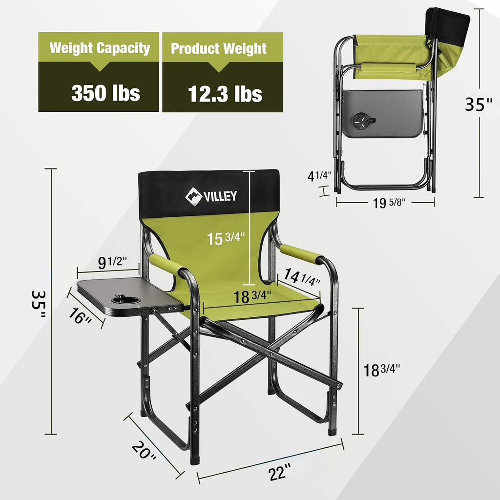 VILLEY Heavy Duty Directors Chair, Folding Camping Chair, 350 lbs Capacity