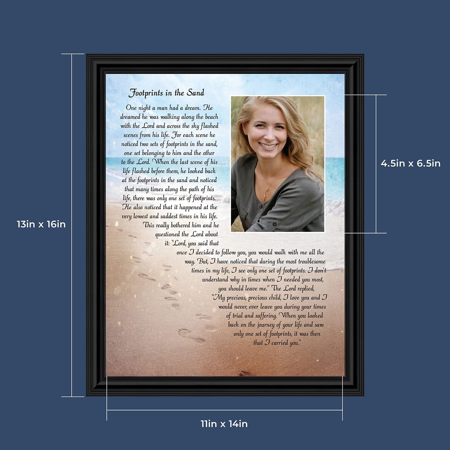 Footprints in the Sand Inspirational Wall Art, Beach Decor, Christian Gifts for Women and Men, Christian Wall Decor, Get Well Soon, Encouraging Scripture Wall Art, Framed Sympathy Gift 5008B