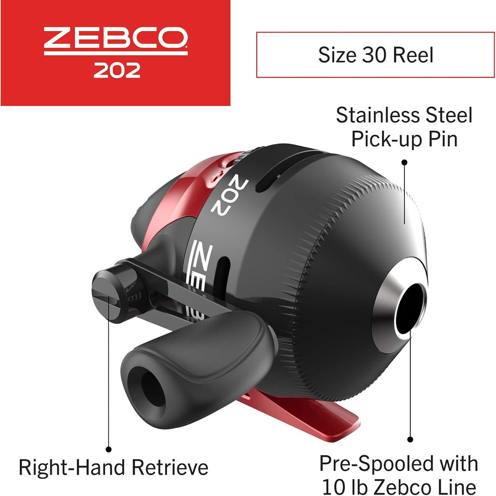 Zebco 202 & 404 Spincast Reels and Fishing Rod Combos (2-Pack), 5-Foot 6-Inch 2-Piece Fishing Pole, Size 30 and 40 Reels, Right-Hand Retrieve, Pre-Spooled with 10 lb and 15 lb Cajun Line, Black/Red