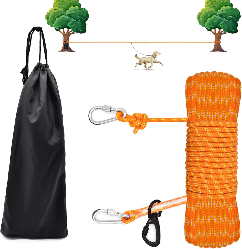 Upgraded Dog Tie Out Cable for Camping, 100FT Portable Trolley System for 2 Dogs, Knot-a-Hitch Dogs Hitching System up to 250lbs, Dog Runner for Yard Camping Training Running Hiking Outdoor