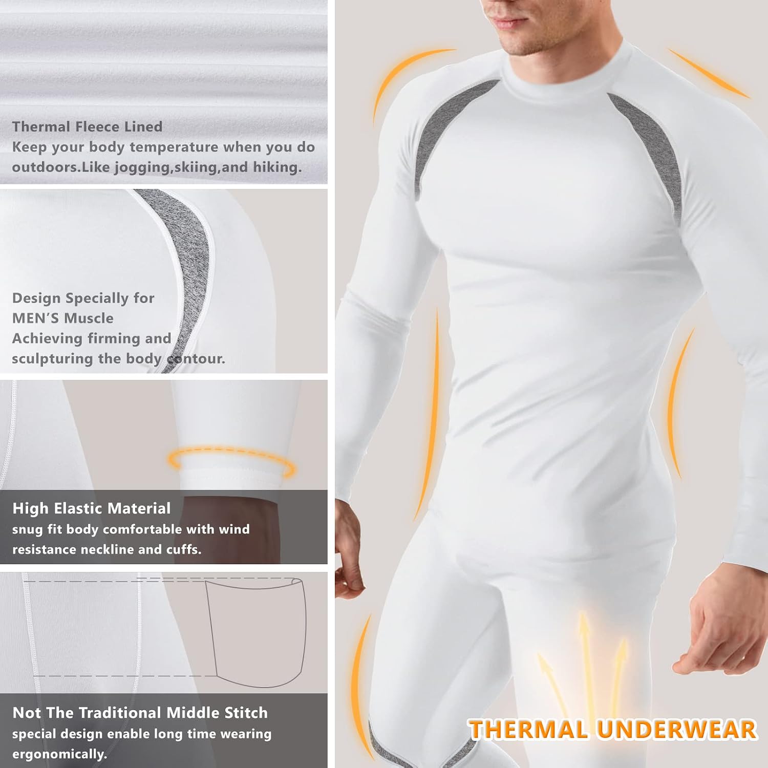 Muezna Men's Thermal Top and Bottom Set Underwear Long Johns Base Layer