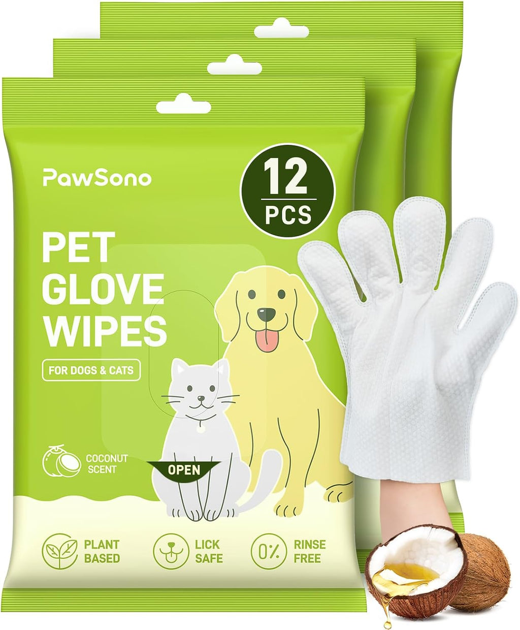 PawSono 36PCS Hypoallergenic Pet Glove Wipes for Dogs, Cats & Small Animals