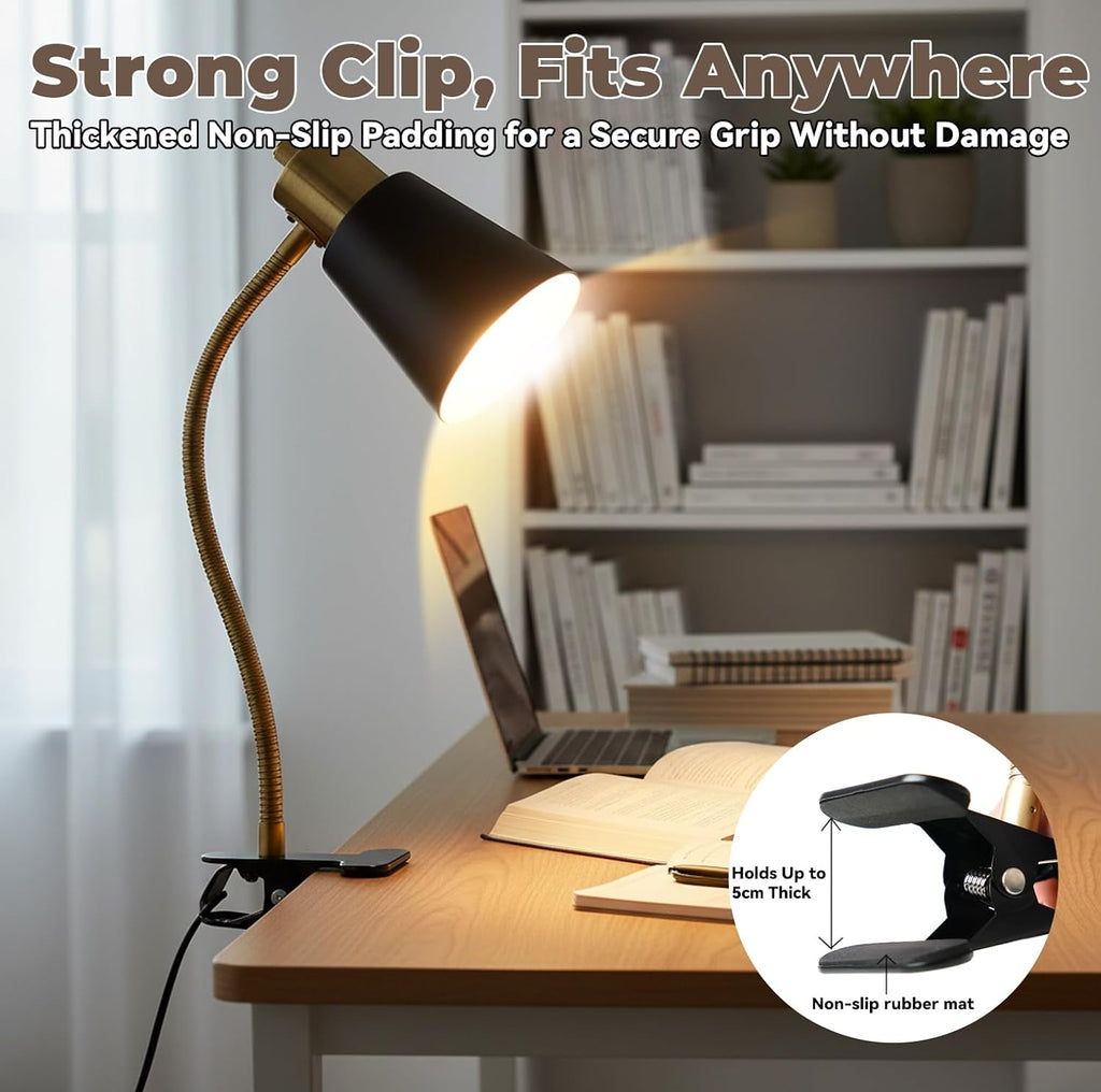 LALISU Desk lamp Eye-Caring Table Lamps 360°Rotation Gooseneck Clip on Lamp
