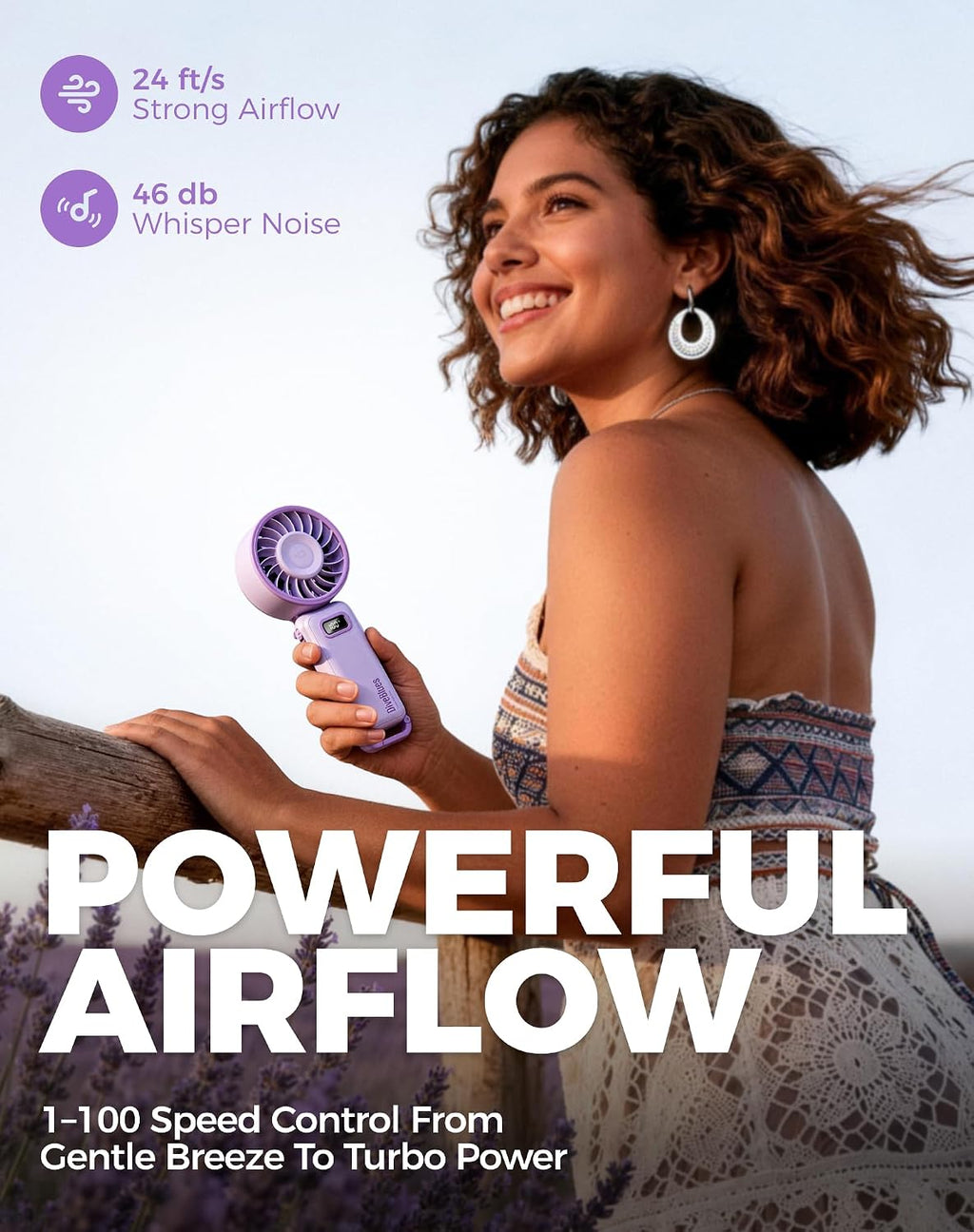 Diveblues Portable Turbo Fan, 100 Speed Handheld Fan with Strong Airflow, Foldable 4 in 1 Personal Fan for Neck, Desk & Travel, USB-C Rechargeable, Lightweight for Summer, Concerts & Outdoor Use