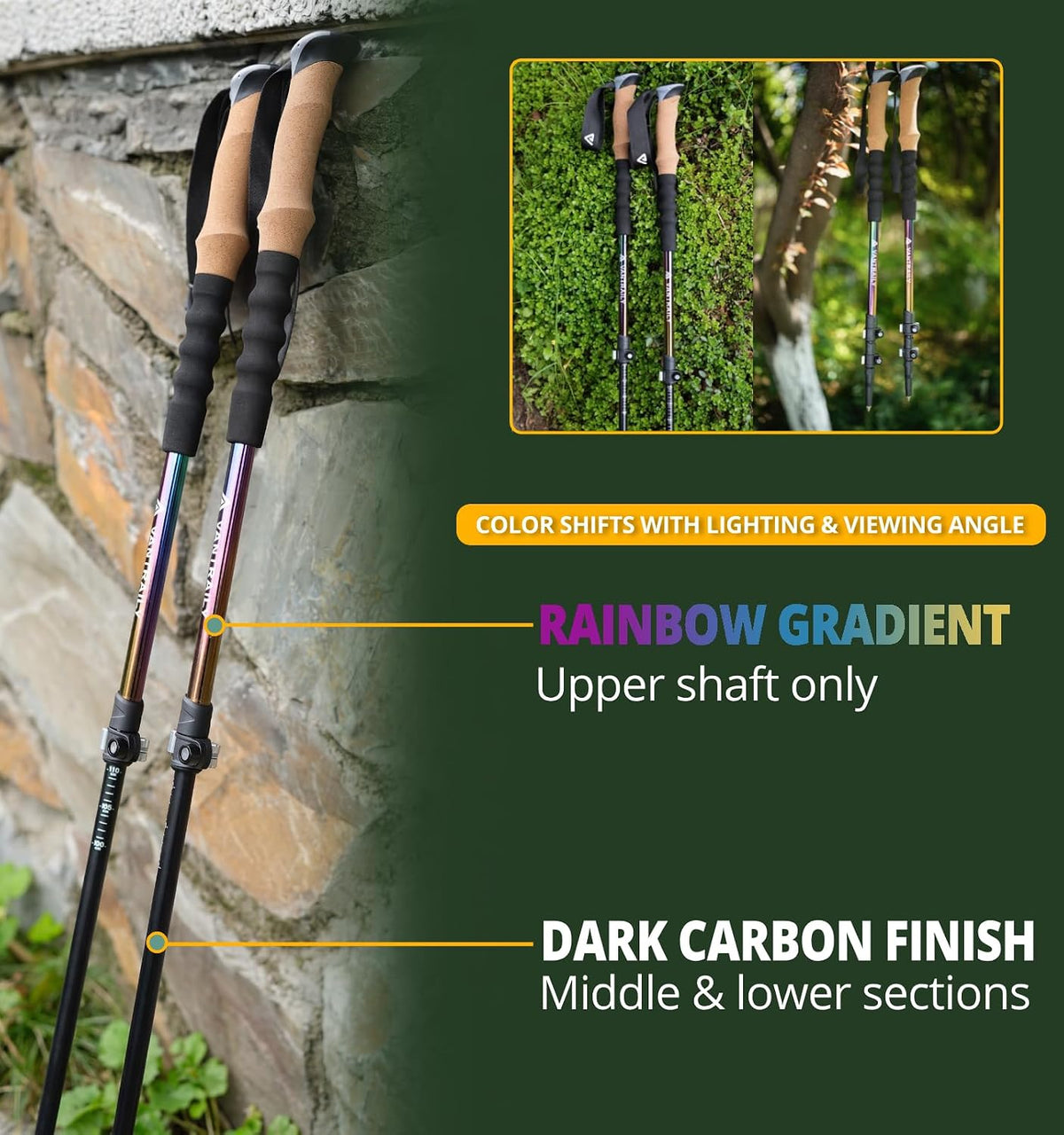 Carbon Fiber Trekking Poles Lightweight Collapsible Hiking Poles