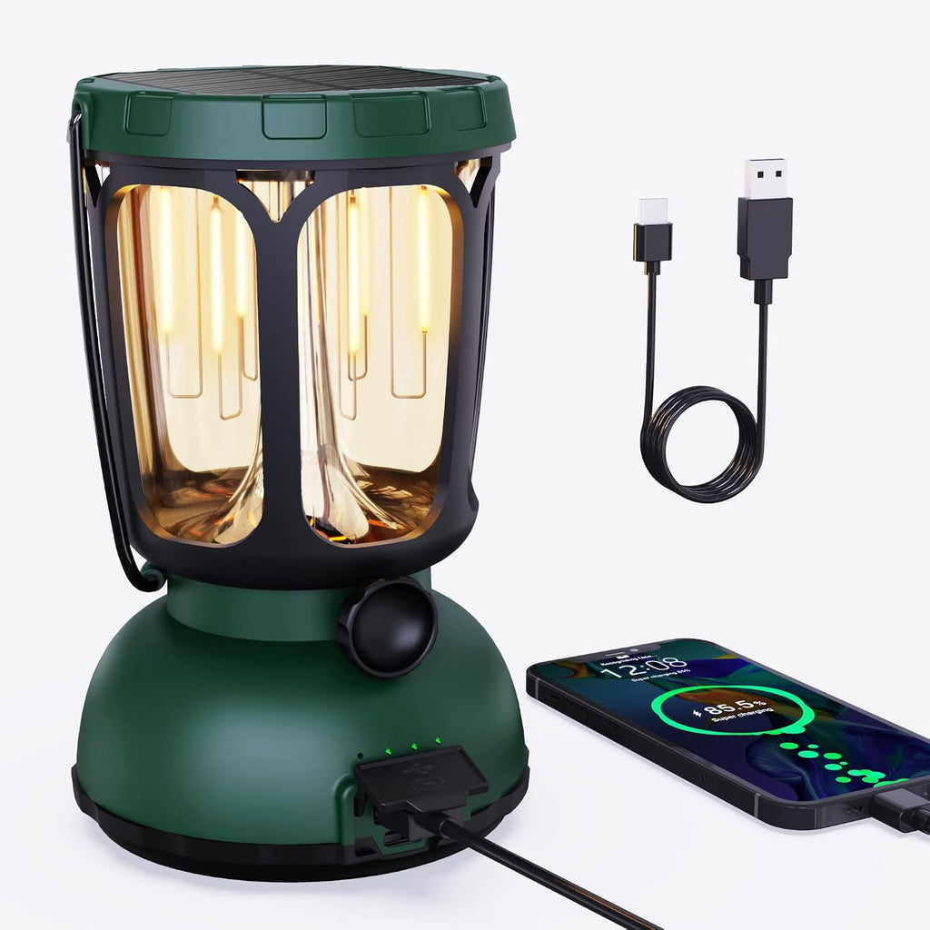 Raynic 6000 LED Camping Lantern Rechargeable, 650LM Hand Crank Solar Camping Light, Portable Battery Powered Lantern for Emergency, Power Outage, Hurricane, Outdoors