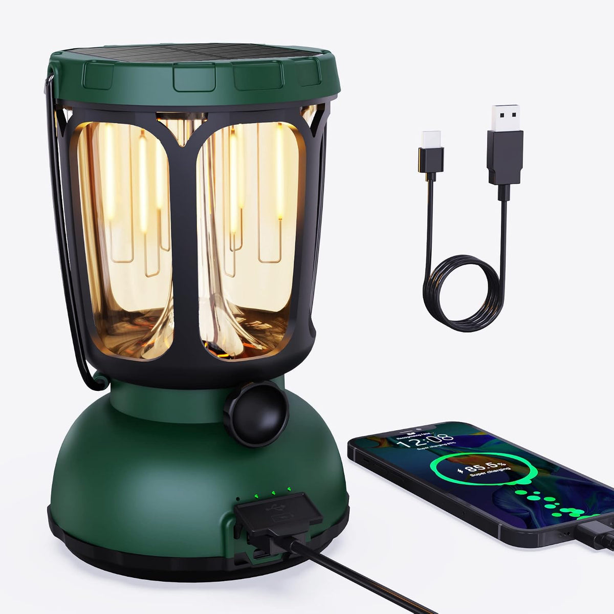Raynic 6000 LED Camping Lantern Rechargeable, 650LM Hand Crank Solar Camping Light, Portable Battery Powered Lantern for Emergency, Power Outage, Hurricane, Outdoors