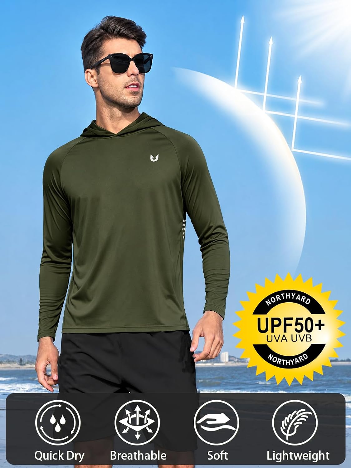 NORTHYARD Men's Sun Hoodie Long Sleeve Fishing Shirts UPF 50+ Rash Guard