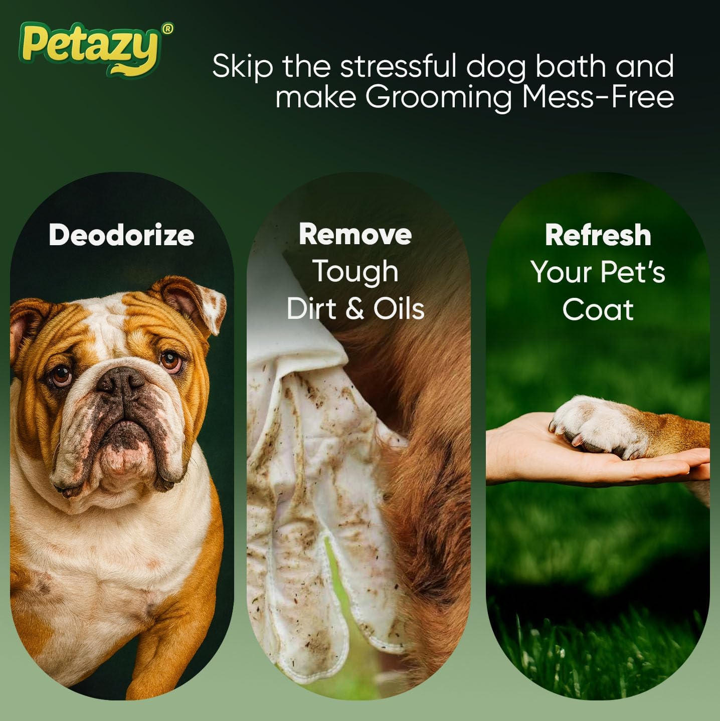 Petazy Pet Glove Wipes for Dogs & Cats - Paws, Ears & Butt Cleaning, 25 pk
