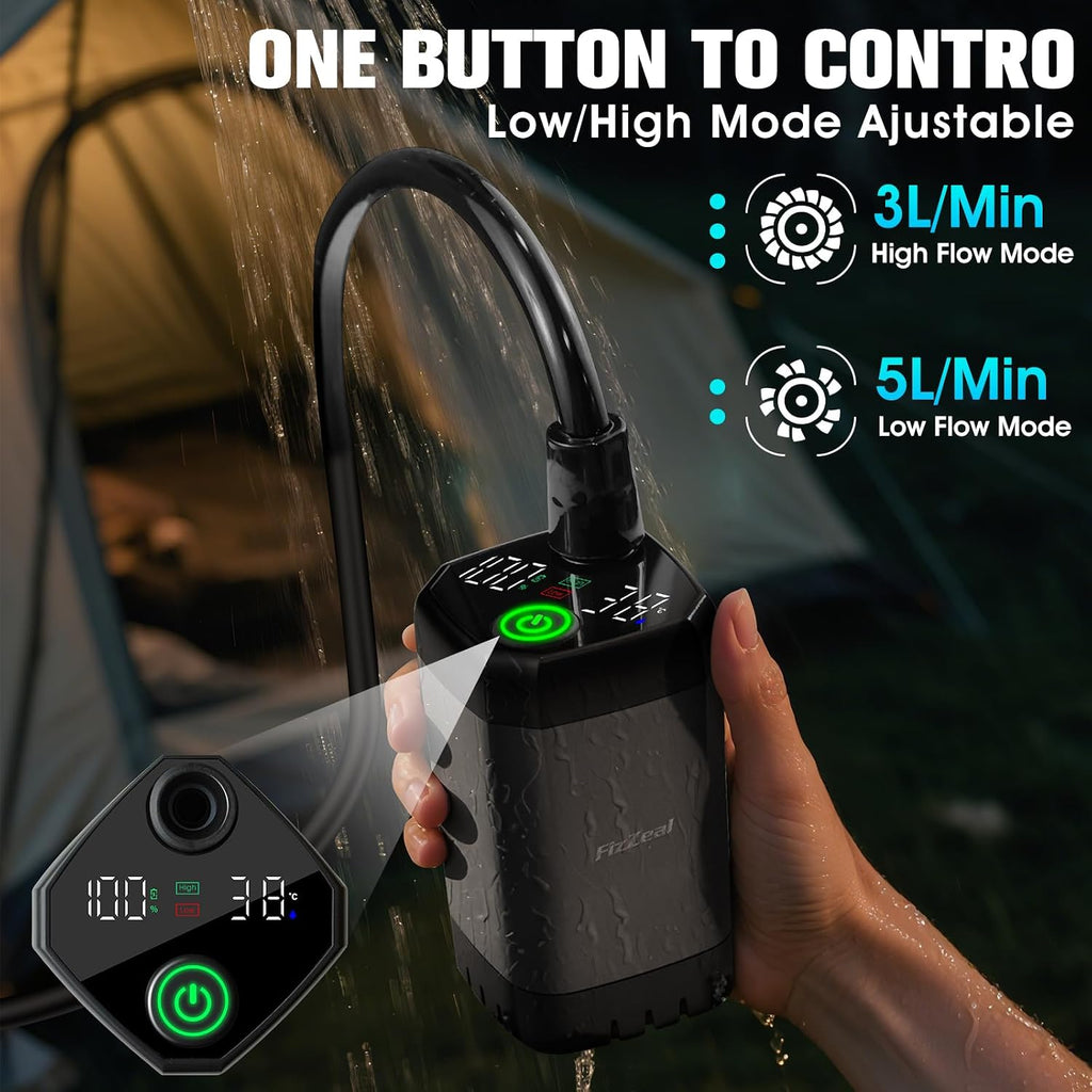 FizZeal Portable Camping Shower with 2000W Auto-Off Heater