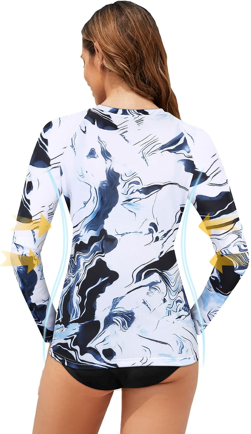 Tanst Sky Women's Rash Guard Swim Top Long Sleeve Bathing Suits UV Shirt Zipper Rashguard Swimsuit