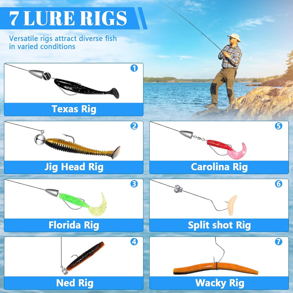 FONMANG Fishing Lures - Tackle Box with Tackle Included, Fishing Kit with VIBs, Frogs, Minnows, Soft Baits, Hooks & Weights Accessories, Freshwater Lure Kit for Bass Walleye Trout