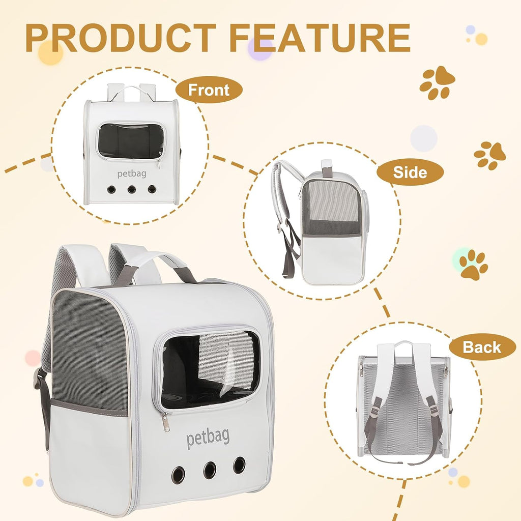 Pet Backpack Carrier White Dogs Cats Travel Bag with Cover 14.17"