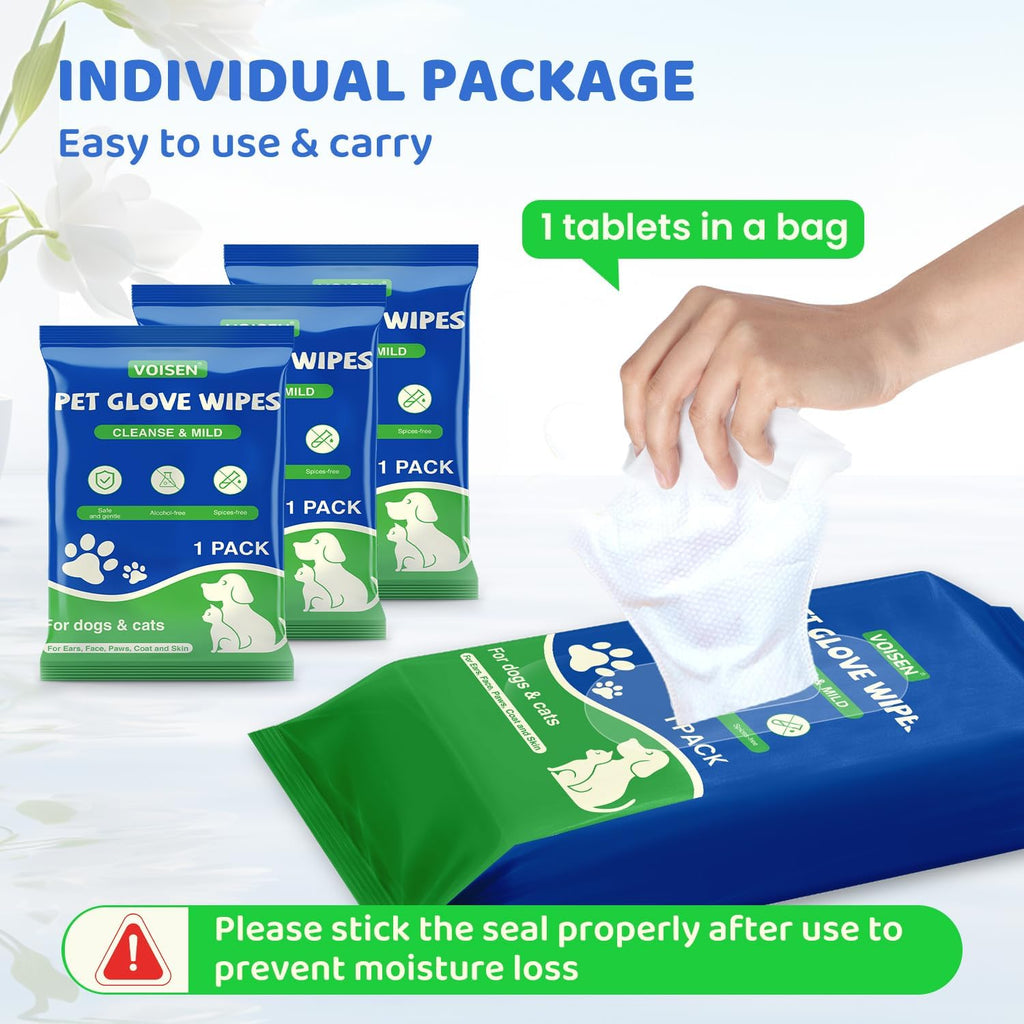 VOISEN 48 Pcs Pet Glove Wipes for Dogs, Pet Cleaning Gloves