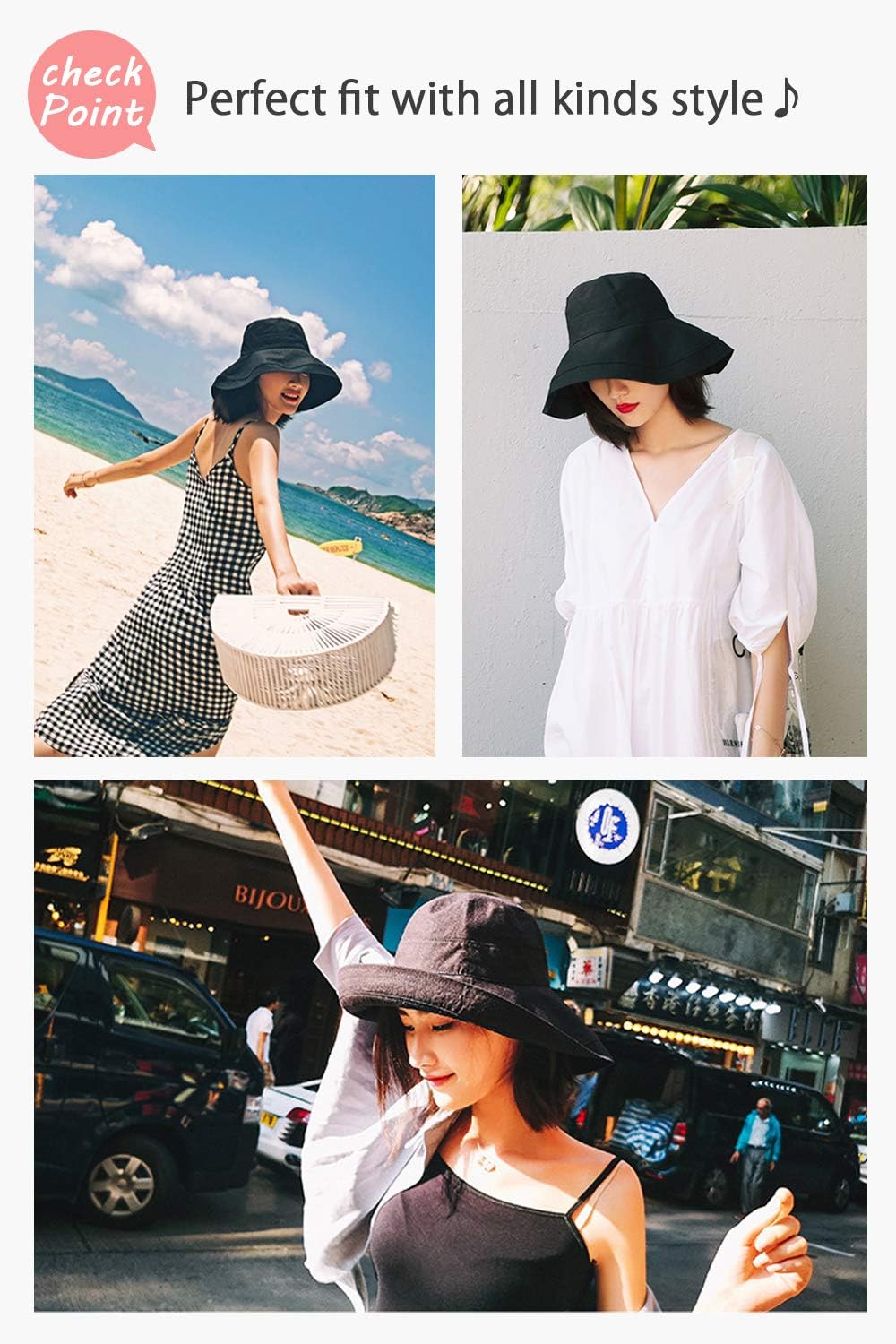 Wide Brim Bucket Hat - UPF50+ Protection Travel Beach Sun Hat with Semi-Rigid Adjustable Foldable Brim