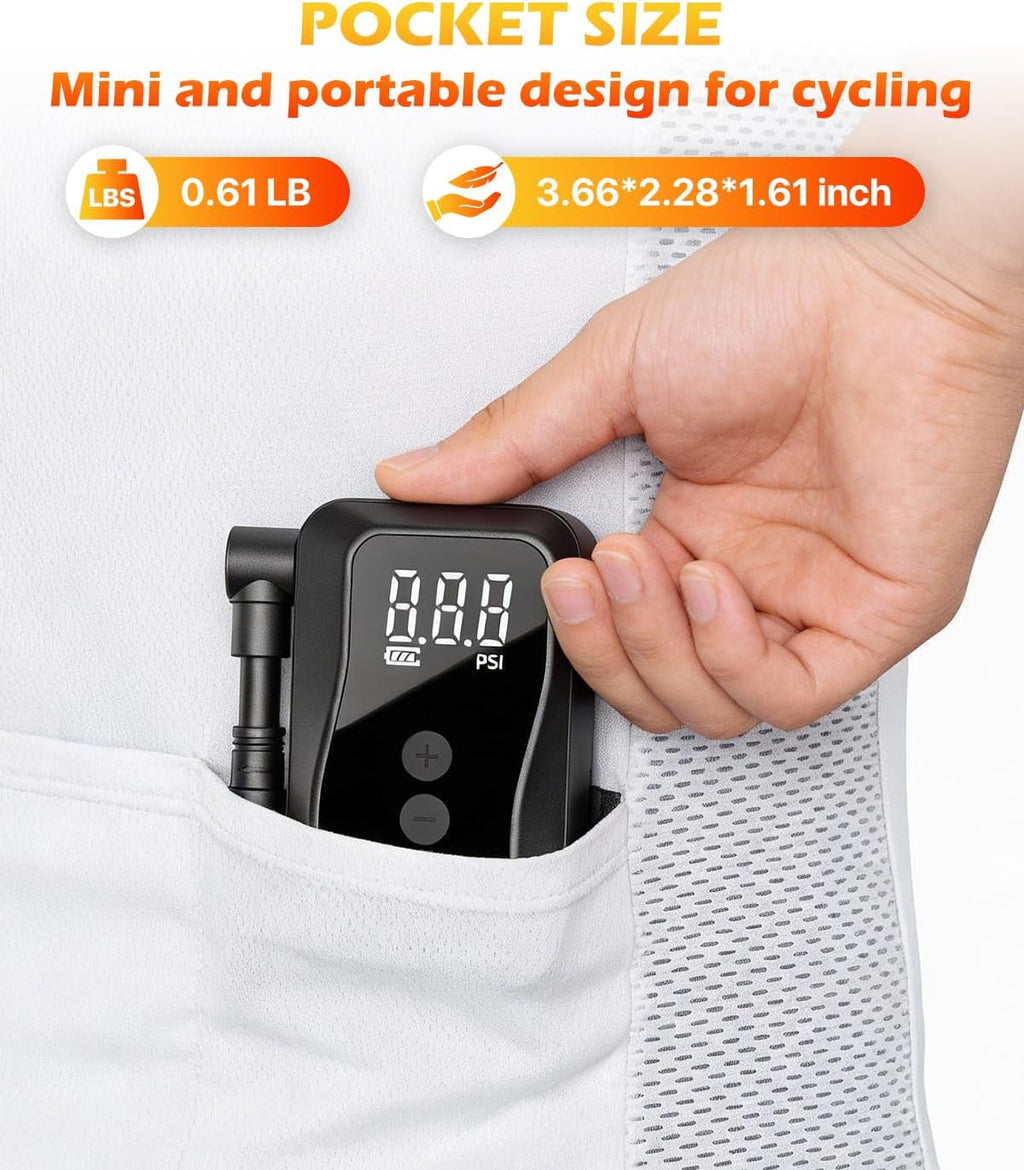 MEGAWHEELS Mini Bike Pump with Gauge, 120/150PSI Bike Tire Inflator with Presta & Schrader Valve, Portable Electric Air Pump Auto Stop, Fast Inflation for E-Bike, Mountain Bike, Scooter, Balls