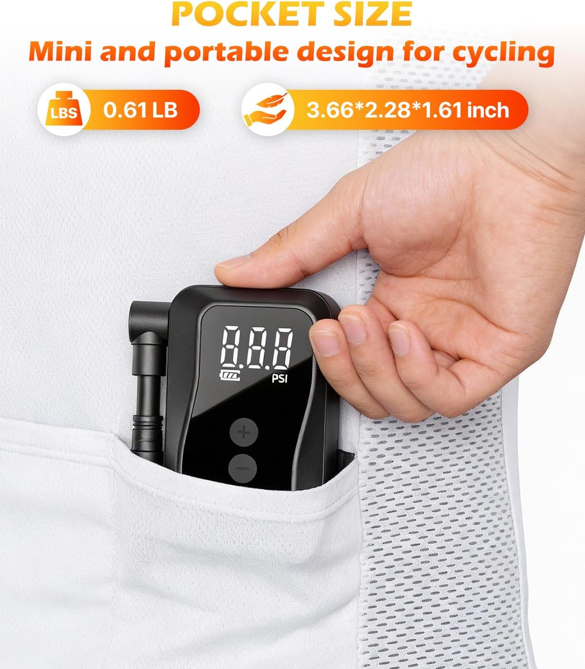 MEGAWHEELS Mini Bike Pump with Gauge, 120/150PSI Bike Tire Inflator with Presta & Schrader Valve, Portable Electric Air Pump Auto Stop, Fast Inflation for E-Bike, Mountain Bike, Scooter, Balls